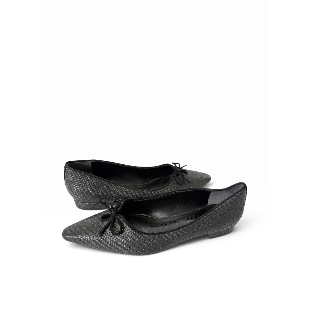 Sam Edelman Esmira Black Woven Bow Coquette Pointed Toe Ballet Flats Size 8.5
